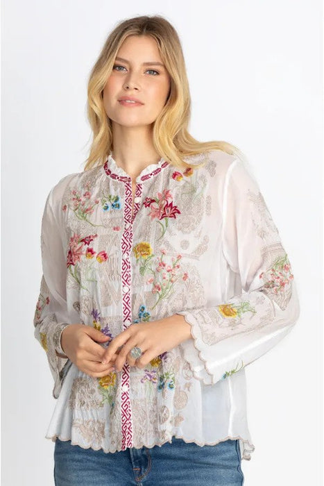 Johnny Was Allbee Embroidered Long Sleeve Blouse Boho Chic C10322