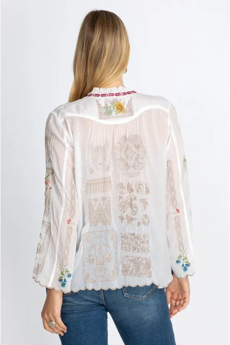 Johnny Was Allbee Embroidered Long Sleeve Blouse Boho Chic C10322