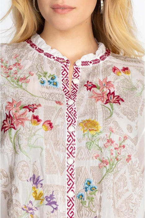 Johnny Was Allbee Embroidered Long Sleeve Blouse Boho Chic C10322