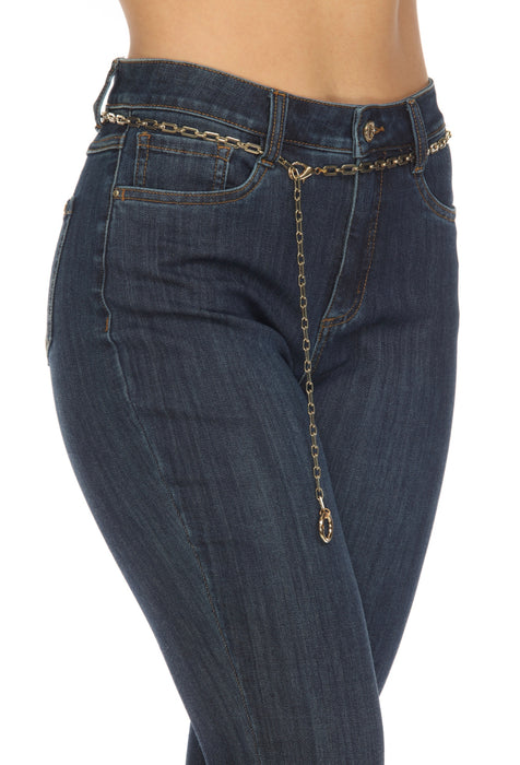 Joseph Ribkoff Indigo Belted Chain High Rise Bootcut Jeans 223939